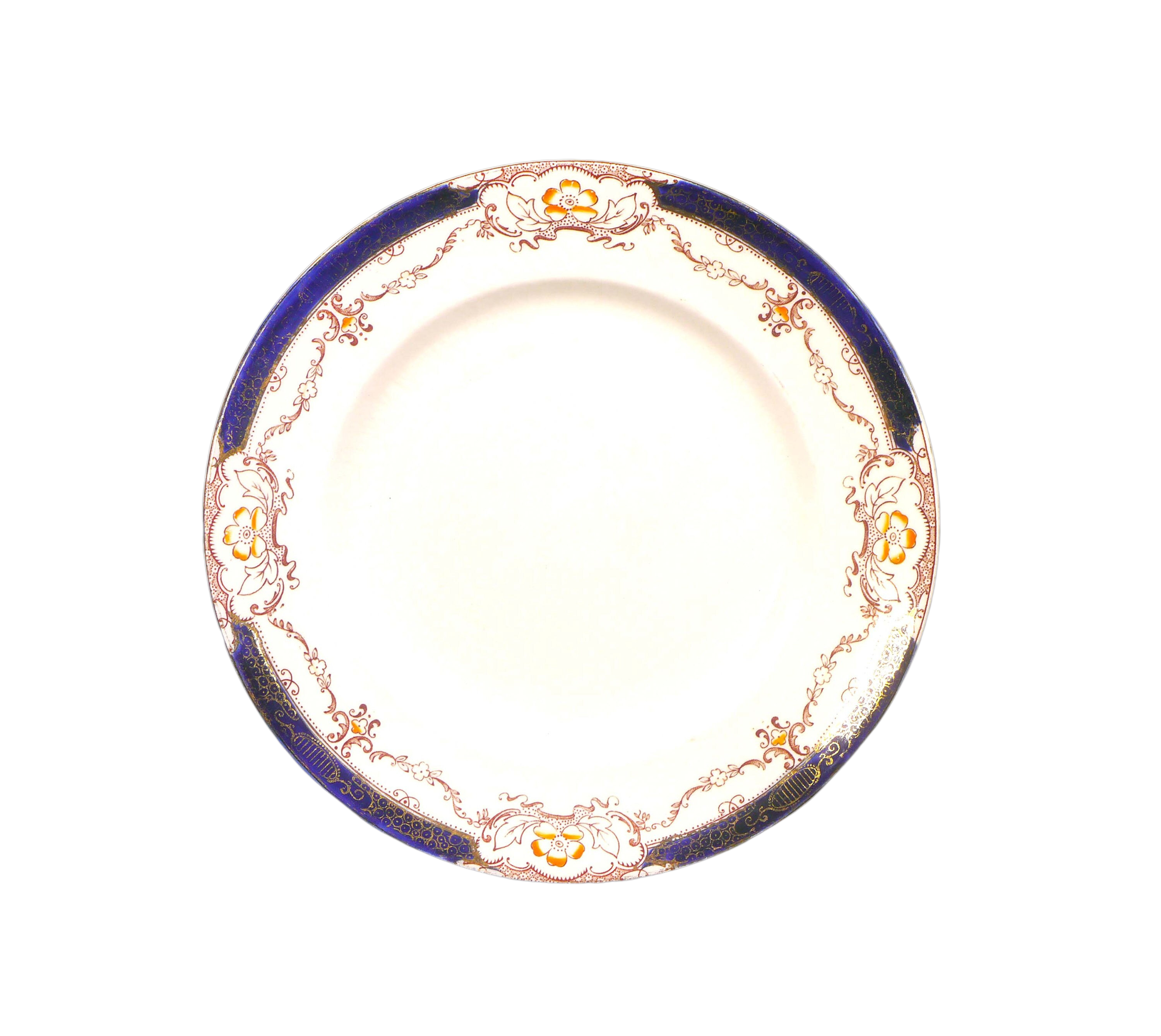 Vintage Cobalt Blue Rim Ceramic Dinner Plate