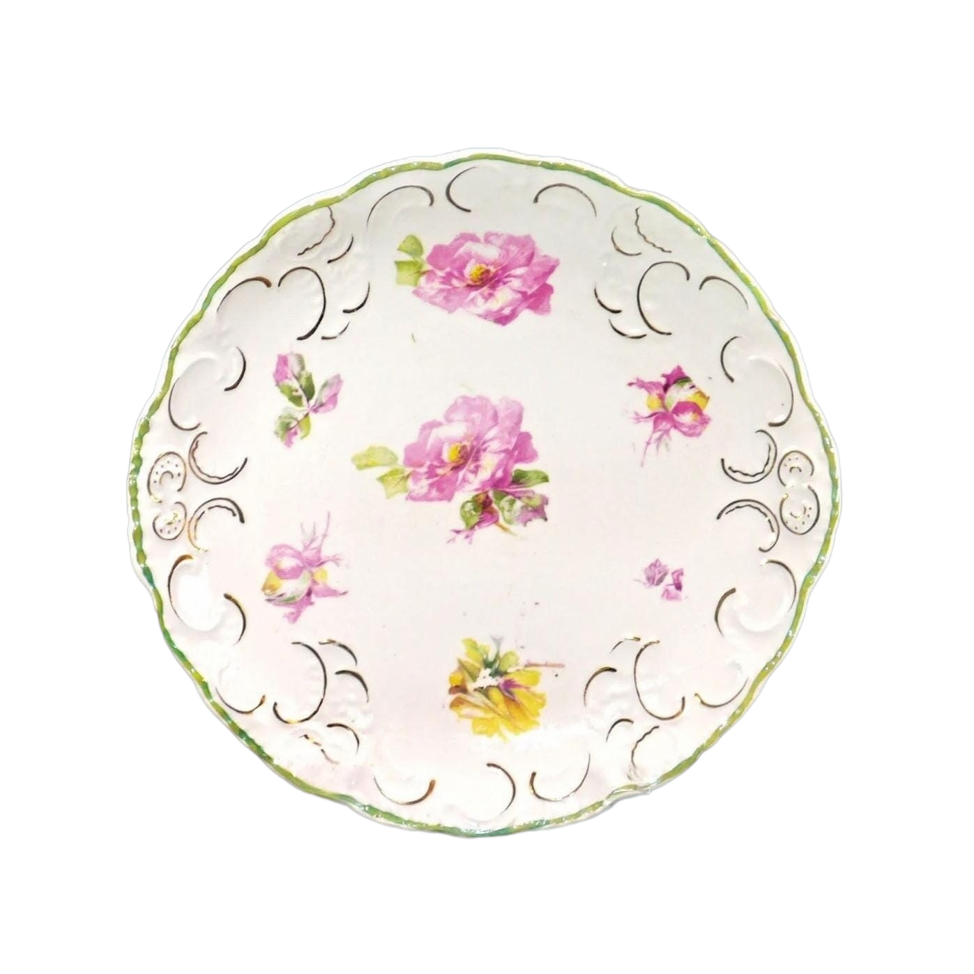 Vintage Scalloped Floral Ceramic Dinner Plate