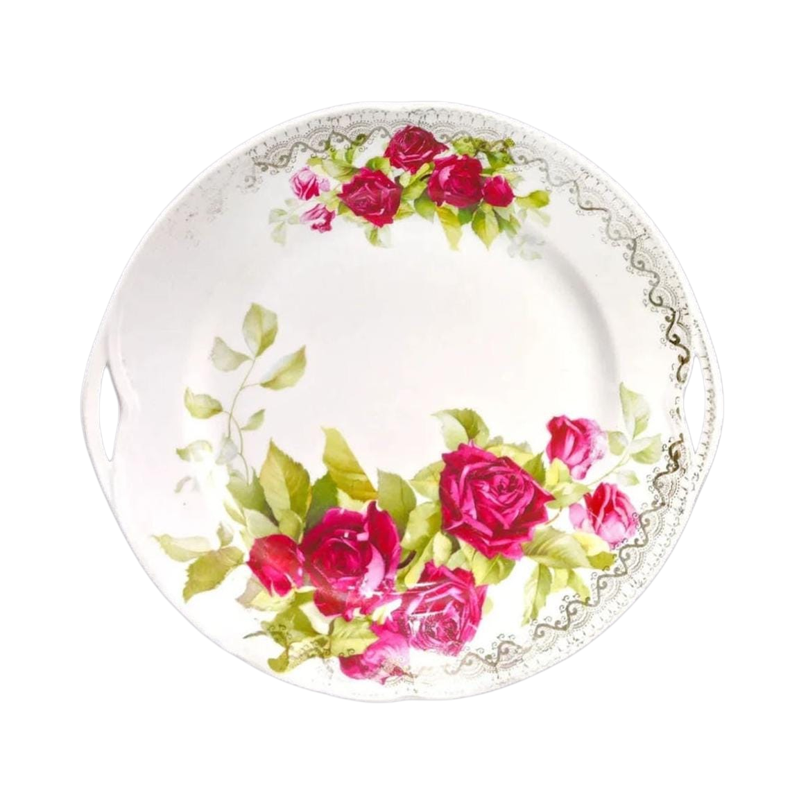 Vintage Red Rose Ceramic Serving Plate