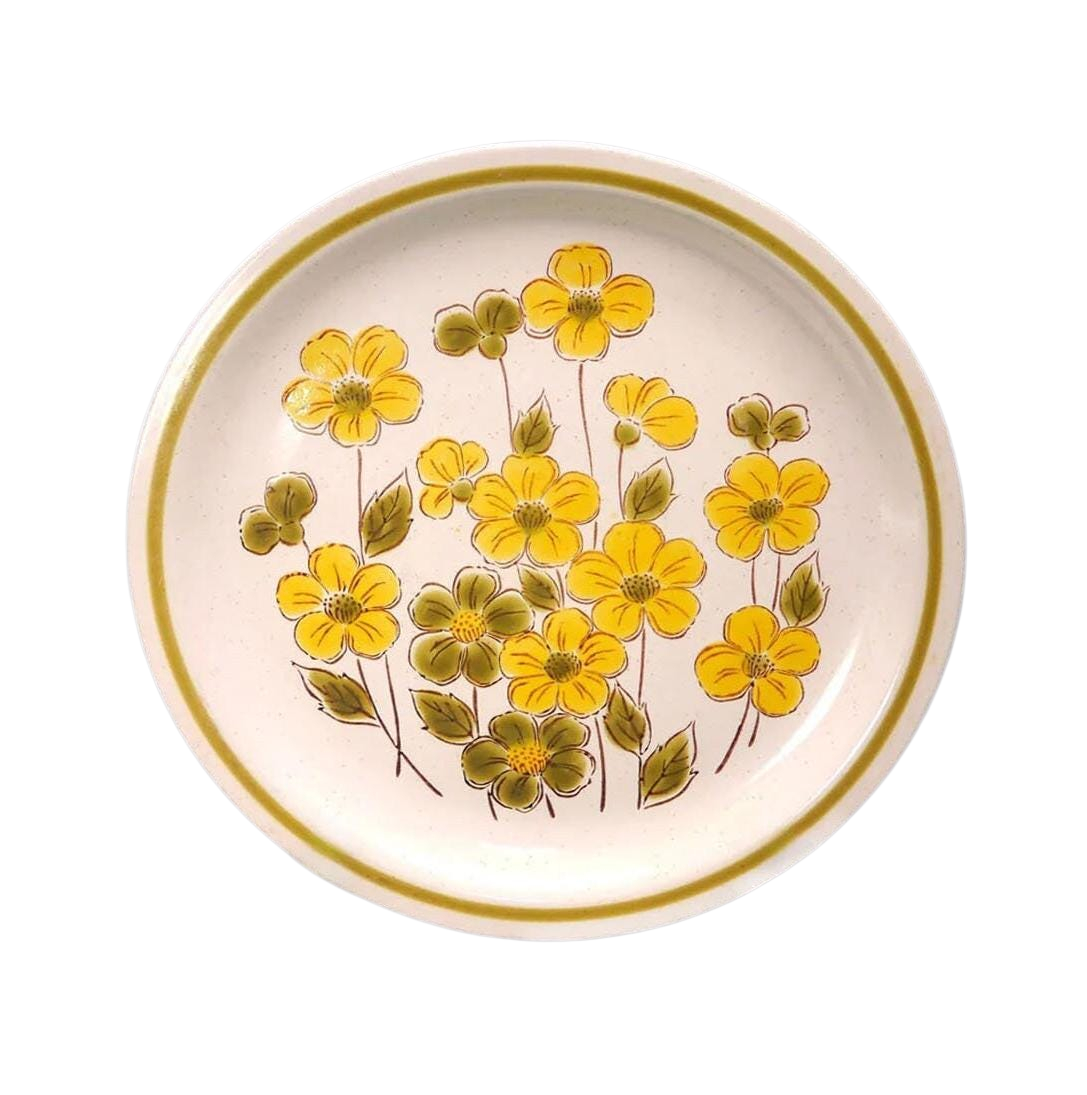 Vintage Yellow Floral Ceramic Dinner Plate