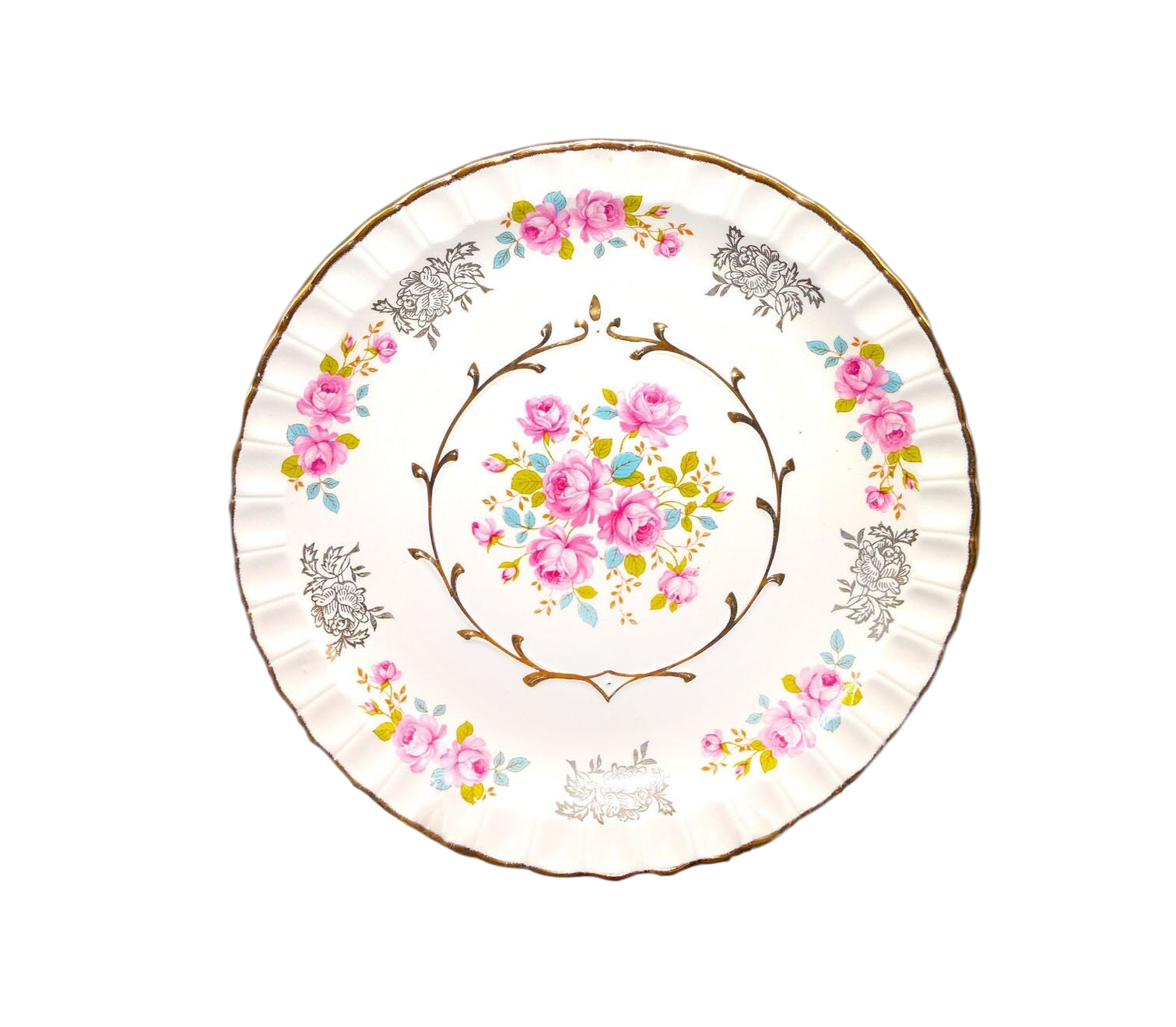 Vintage Pink Rose Ceramic Dinner Plate