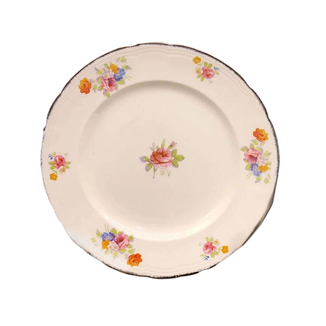 Vintage Cream Floral Ceramic Dinner Plate